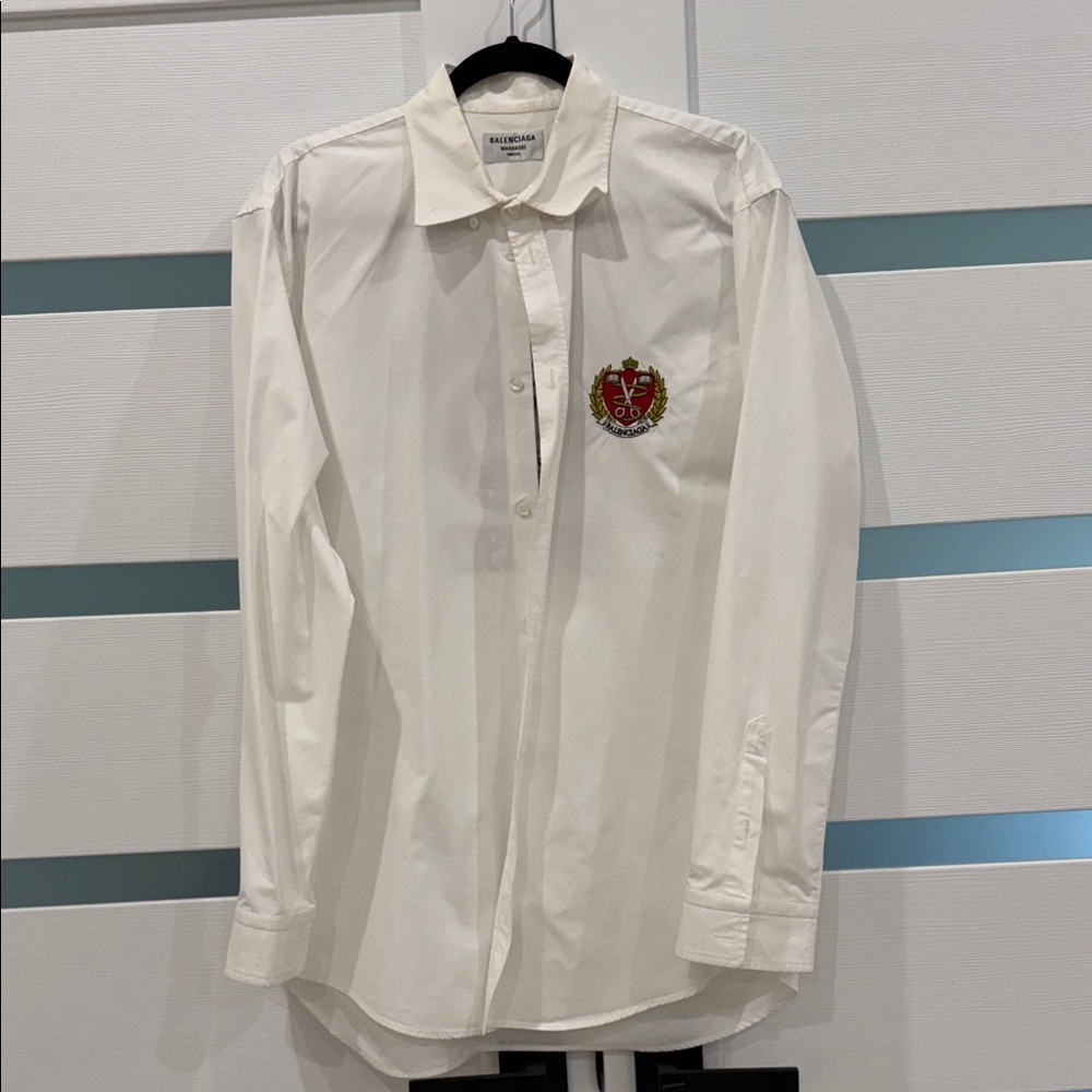 Balenciaga White Dress Shirt with Red Embroidered Crest